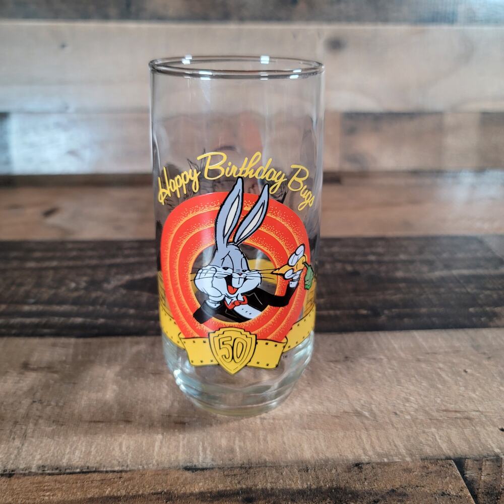 Vintage Warner Bros. 1990 Happy Birthday Bugs Bunny, 50th Anniversary Glass